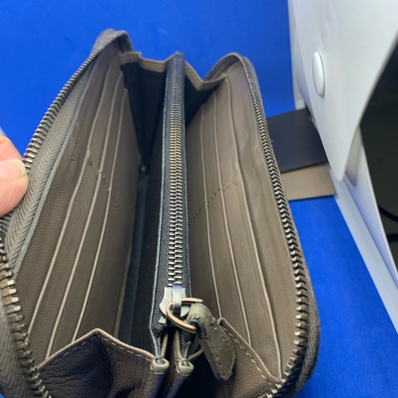 Bottega Veneta Brown nappa leather Intreciato continental zip up zippy wallet